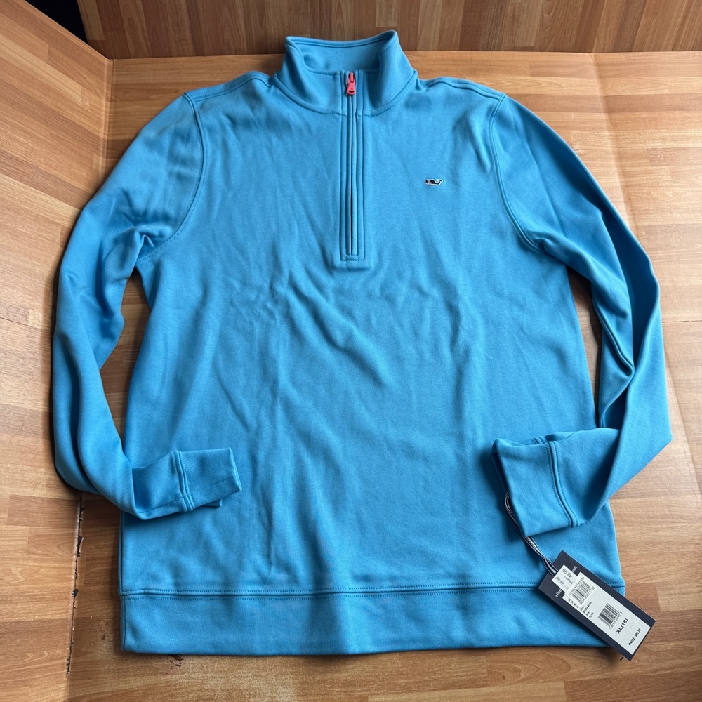 Vineyard Vines Saltwater Quarter-Zip Pullover bright blue, size 18 boys, NWT